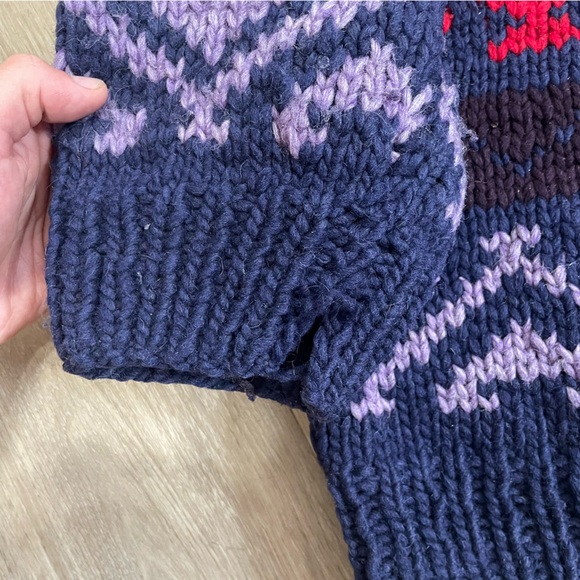 Pure Wool 1/4 Button Sweater, One Size, Warm, Fall, Outdoor, Knit, Blue, Red - Picture 7 of 8